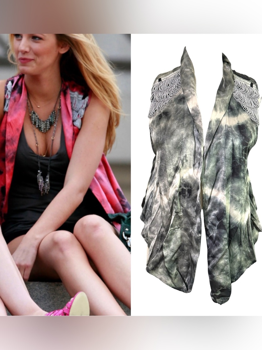 Chelsea Flower Silk Beaded Tie-Dye Vest aso Gossip Girl alt aso Serena S